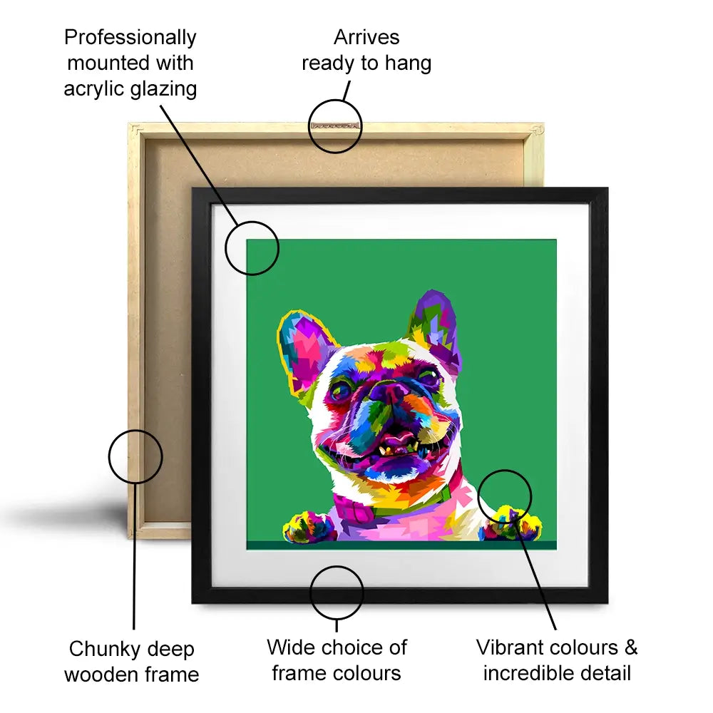 Pop Art Frenchie Square Framed Art Print Pop Art Frenchie Square Framed Art Print wall art product rainbow zoo / Shutterstock