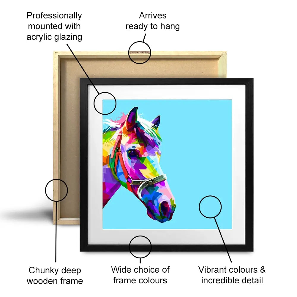 Pop Art Horse Square Framed Art Print Pop Art Horse Square Framed Art Print wall art product rainbow zoo / Shutterstock