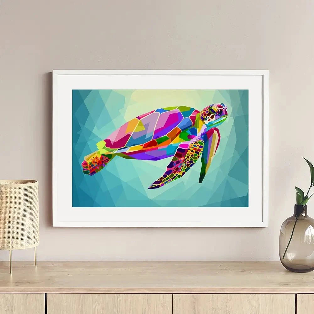 Pop Art Turtle Framed Art Print Pop Art Turtle Framed Art Print wall art product rainbow zoo / Shutterstock