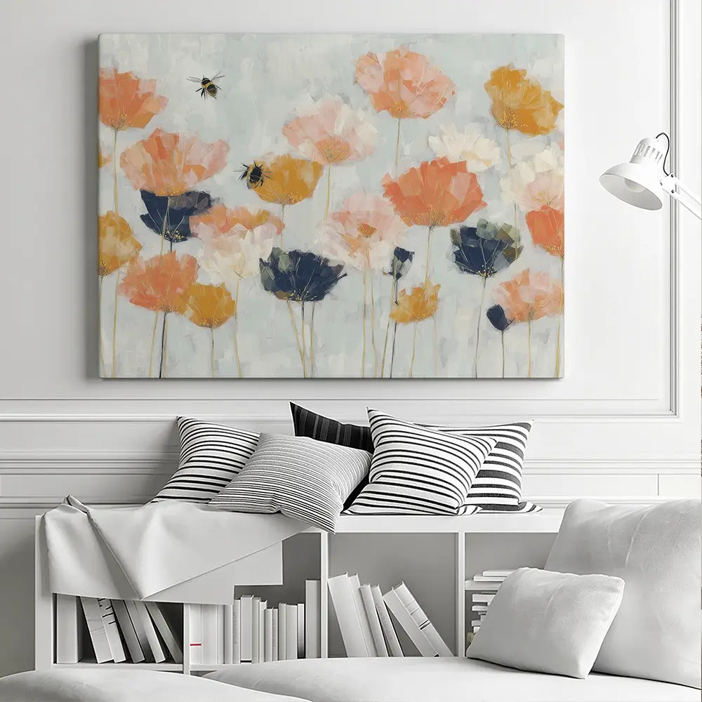 Poppies And Bees In Meadow Canvas Print Poppies And Bees In Meadow Canvas Print wall art product Chromatic Storm Studio