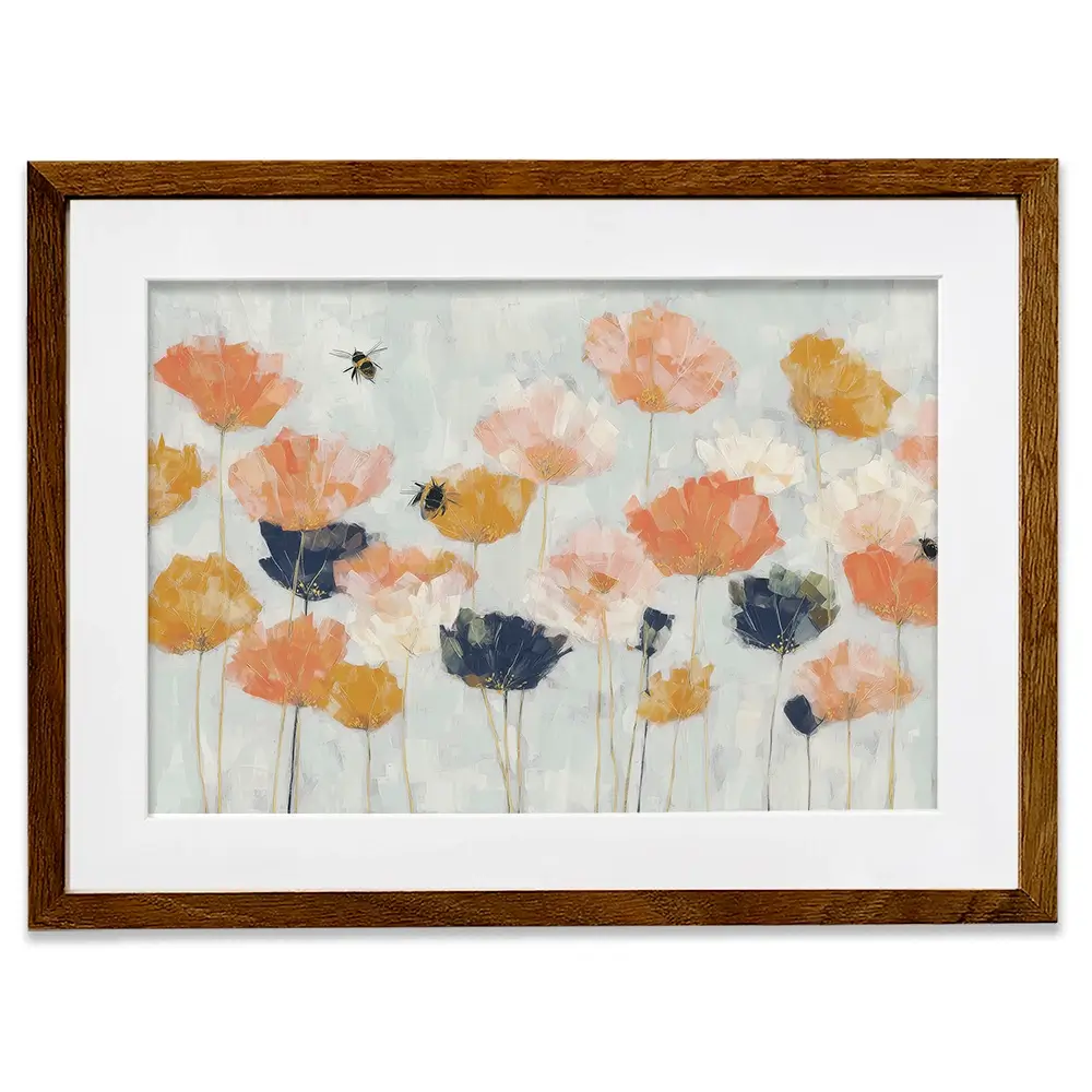 Poppies And Bees In Meadow Framed Art Print Poppies And Bees In Meadow Framed Art Print wall art product Chromatic Storm Studio