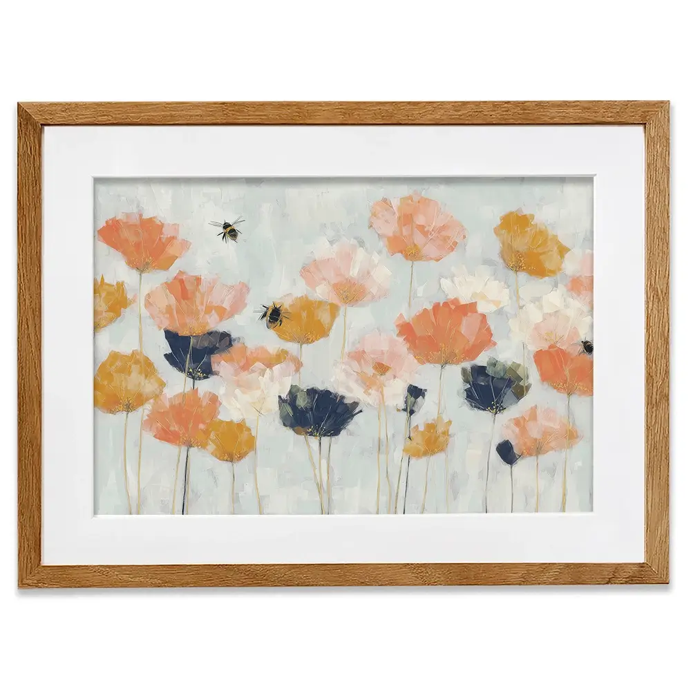 Poppies And Bees In Meadow Framed Art Print Poppies And Bees In Meadow Framed Art Print wall art product Chromatic Storm Studio