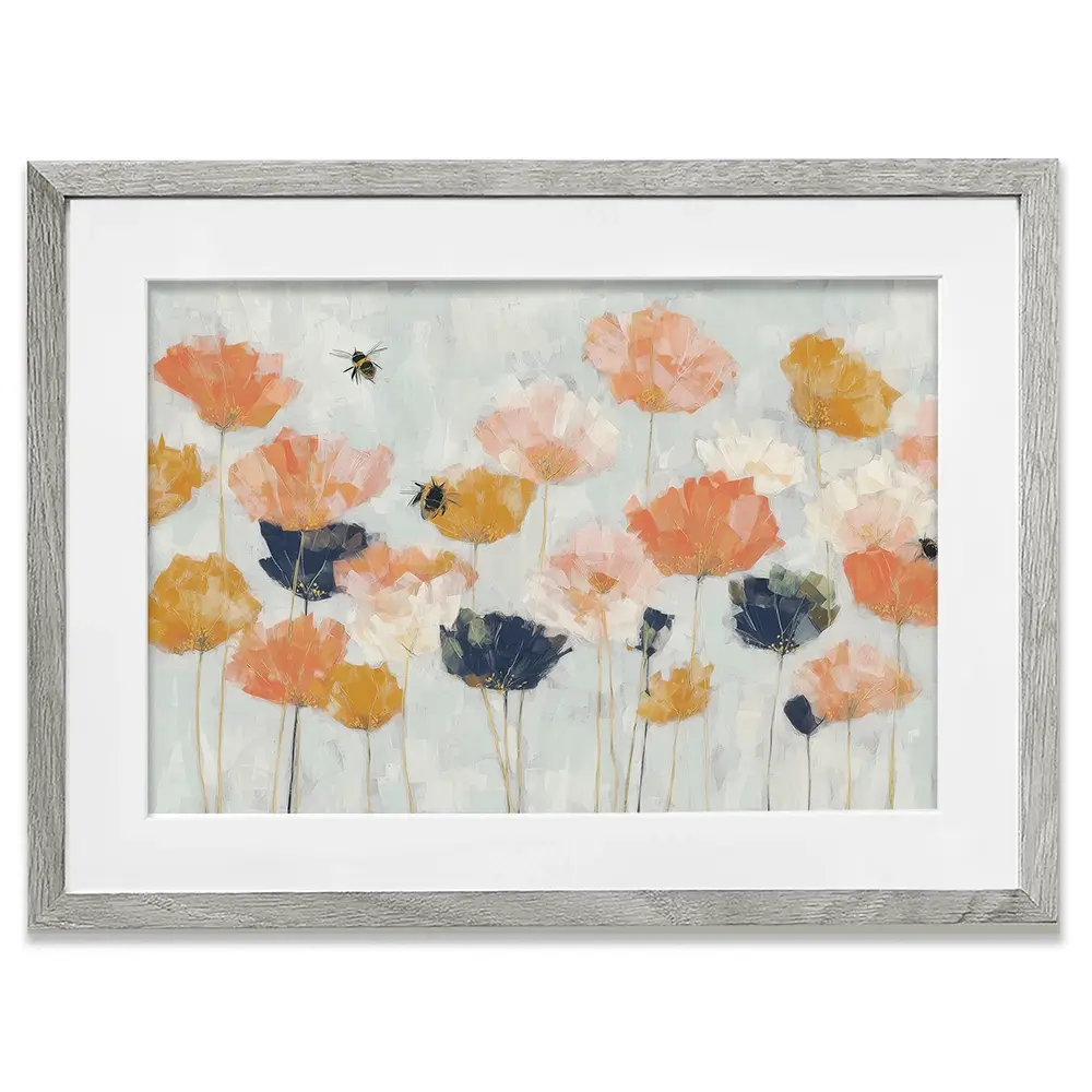 Poppies And Bees In Meadow Framed Art Print Poppies And Bees In Meadow Framed Art Print wall art product Chromatic Storm Studio