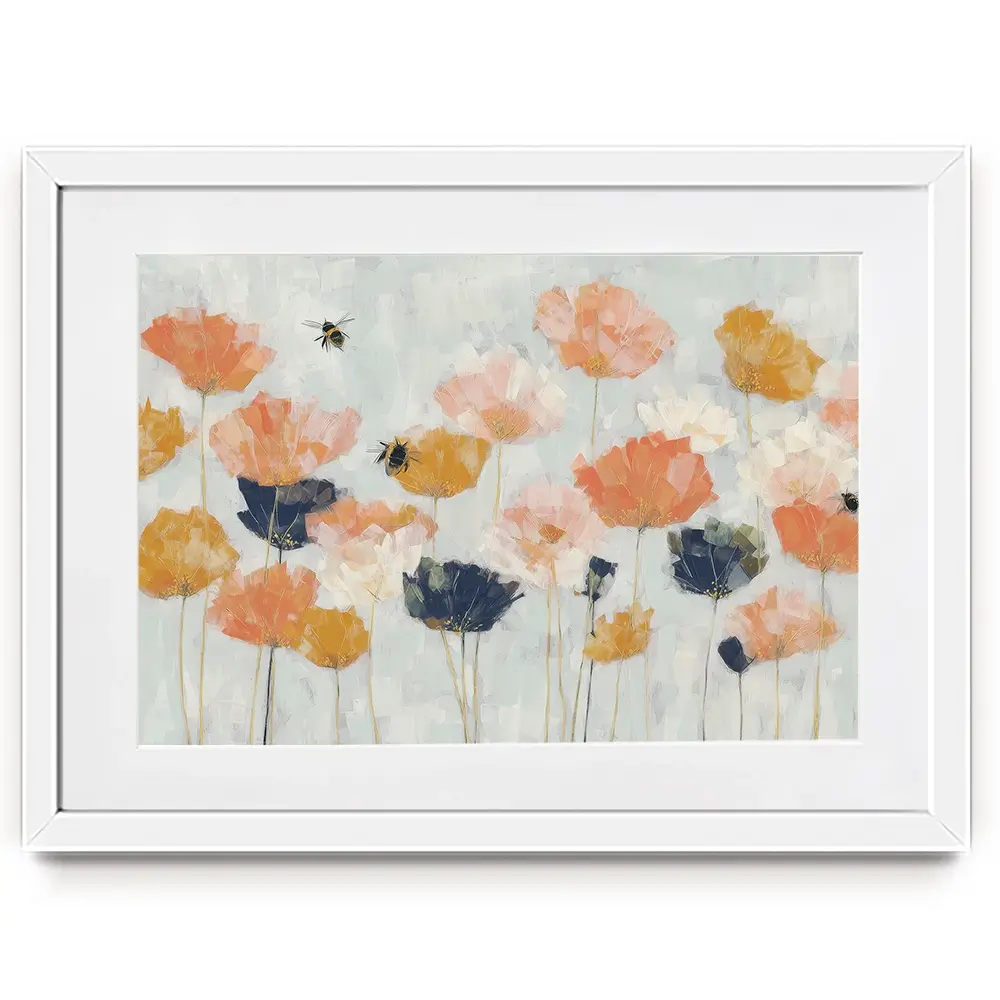 Poppies And Bees In Meadow Framed Art Print Poppies And Bees In Meadow Framed Art Print wall art product Chromatic Storm Studio