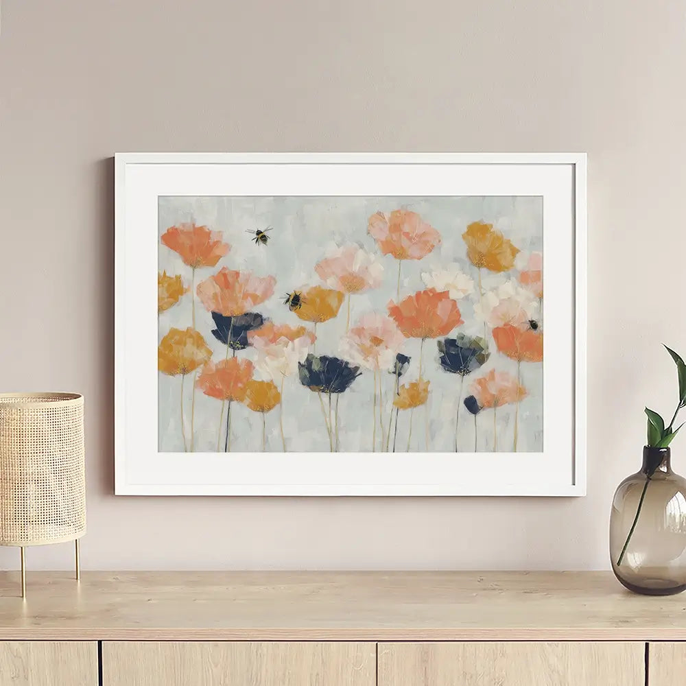 Poppies And Bees In Meadow Framed Art Print Poppies And Bees In Meadow Framed Art Print wall art product Chromatic Storm Studio