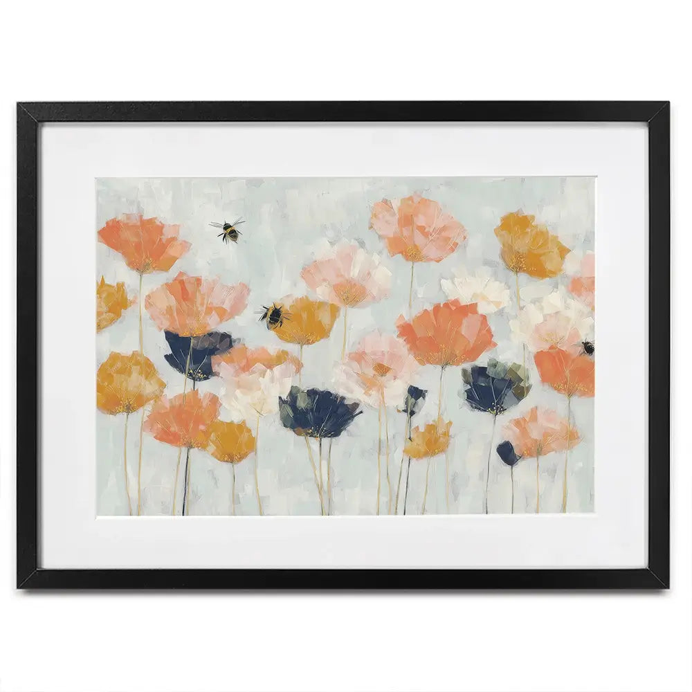 Poppies And Bees In Meadow Framed Art Print Poppies And Bees In Meadow Framed Art Print wall art product Chromatic Storm Studio