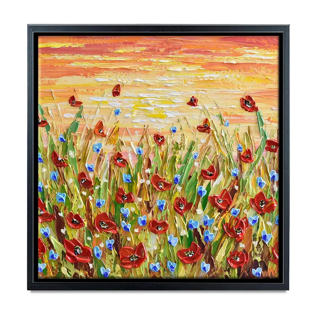 Poppies At Sunset Square Canvas Print Poppies At Sunset Square Canvas Print wall art product Olga Tkachyk