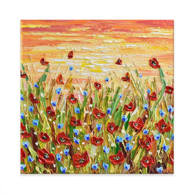 Poppies At Sunset Square Canvas Print Poppies At Sunset Square Canvas Print wall art product Olga Tkachyk