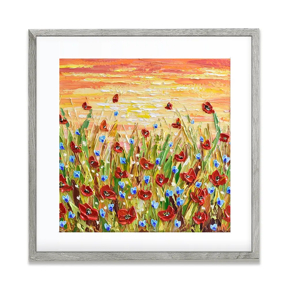Poppies At Sunset Square Framed Art Print Poppies At Sunset Square Framed Art Print wall art product Olga Tkachyk
