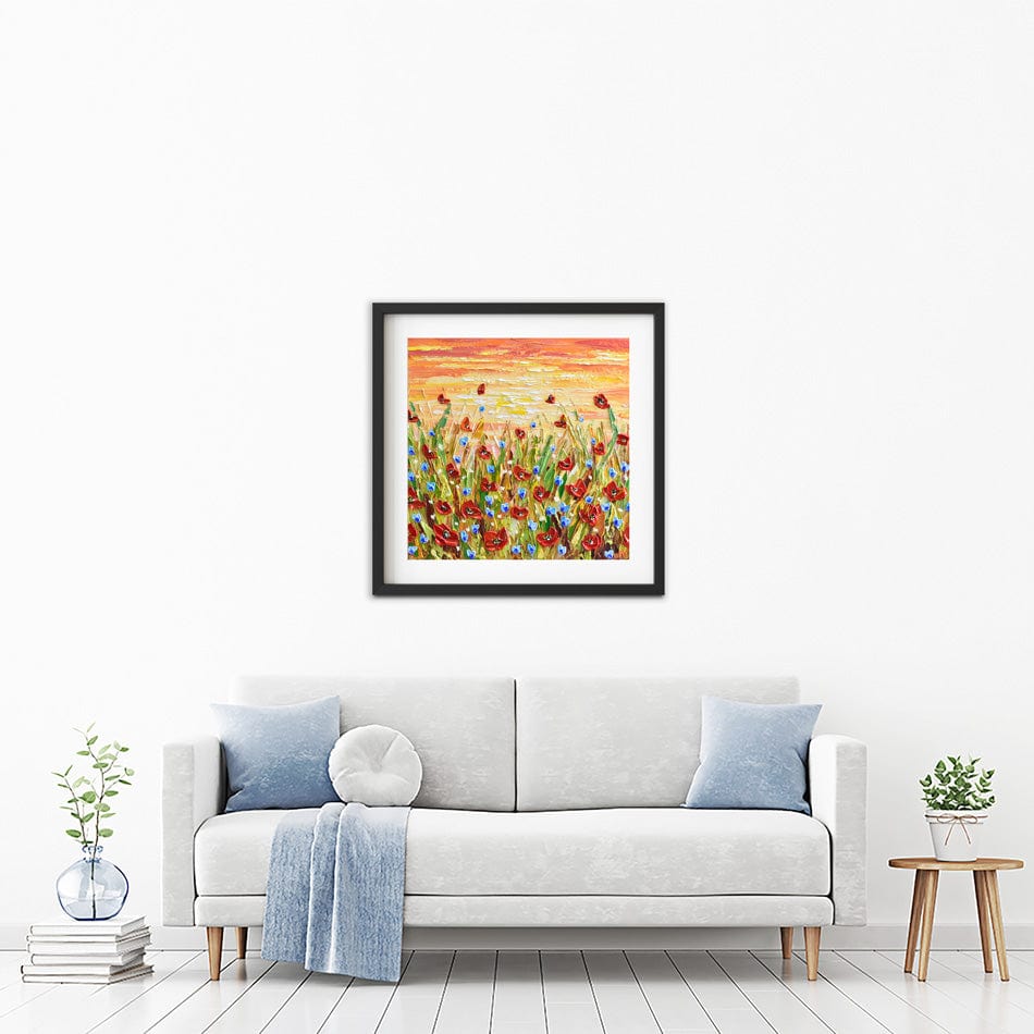 Poppies At Sunset Square Framed Art Print wall art product Olga Tkachyk