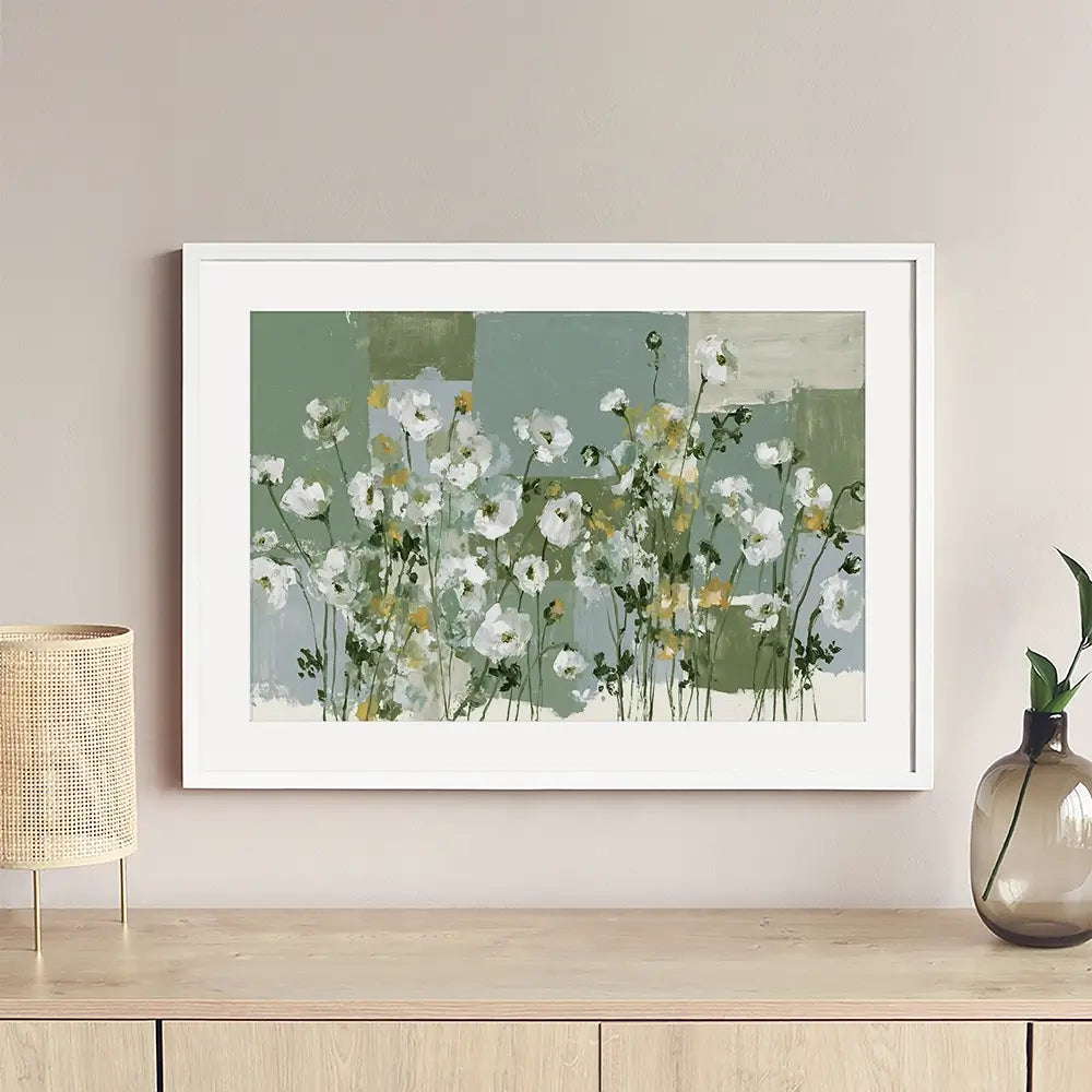 Poppies On Green Blocks Framed Art Print Poppies On Green Blocks Framed Art Print wall art product Chromatic Storm Studio