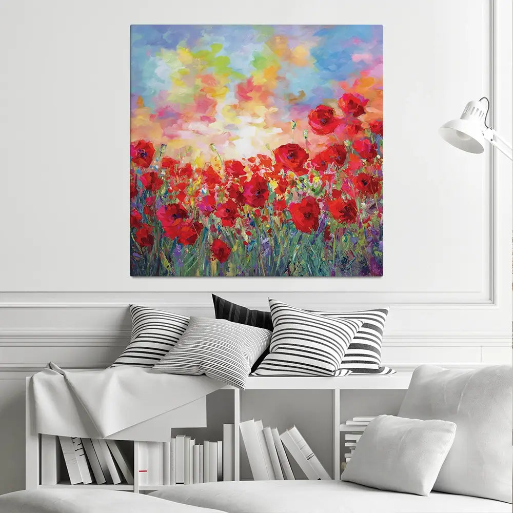 Poppy Flower Field Square Canvas Print Poppy Flower Field Square Canvas Print wall art product Leon Devenice