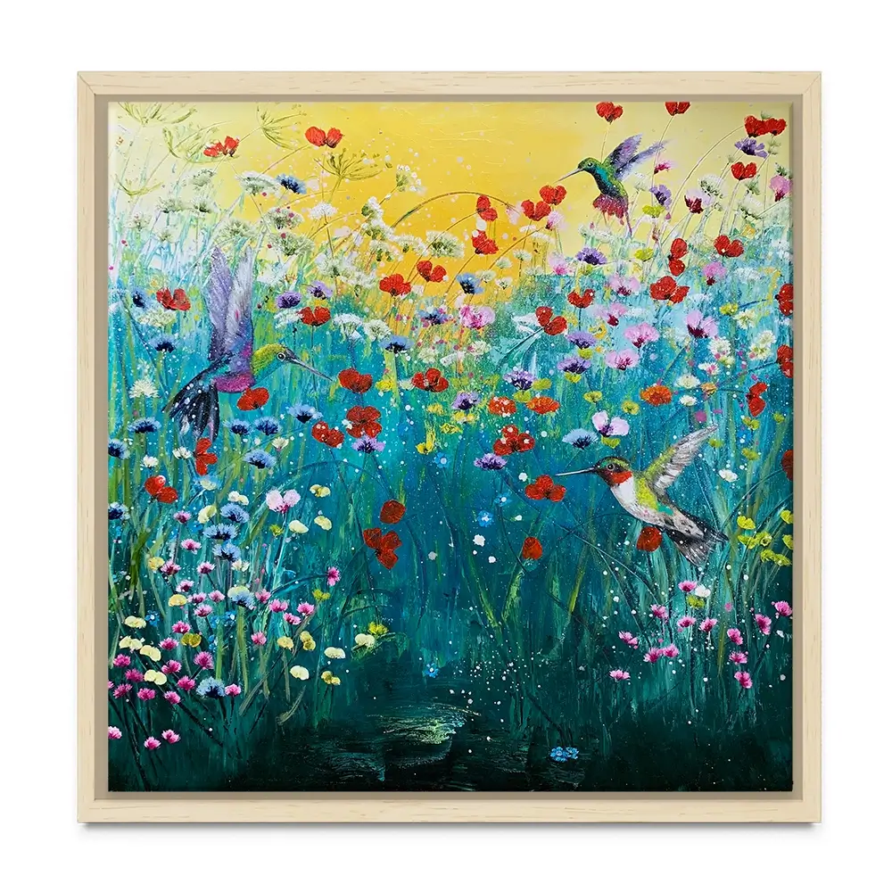 Pretty Birds And Pretty Flowers Square Canvas Print Pretty Birds And Pretty Flowers Square Canvas Print wall art product Laure Bury