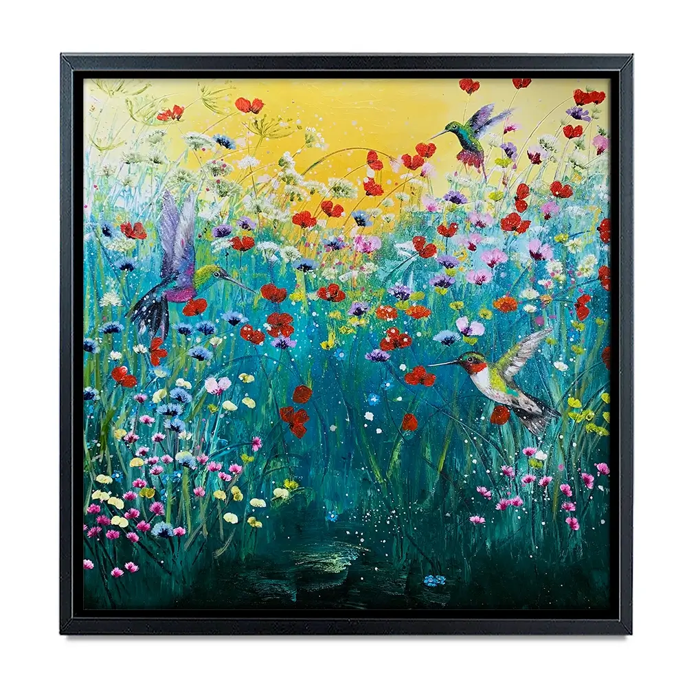 Pretty Birds And Pretty Flowers Square Canvas Print Pretty Birds And Pretty Flowers Square Canvas Print wall art product Laure Bury