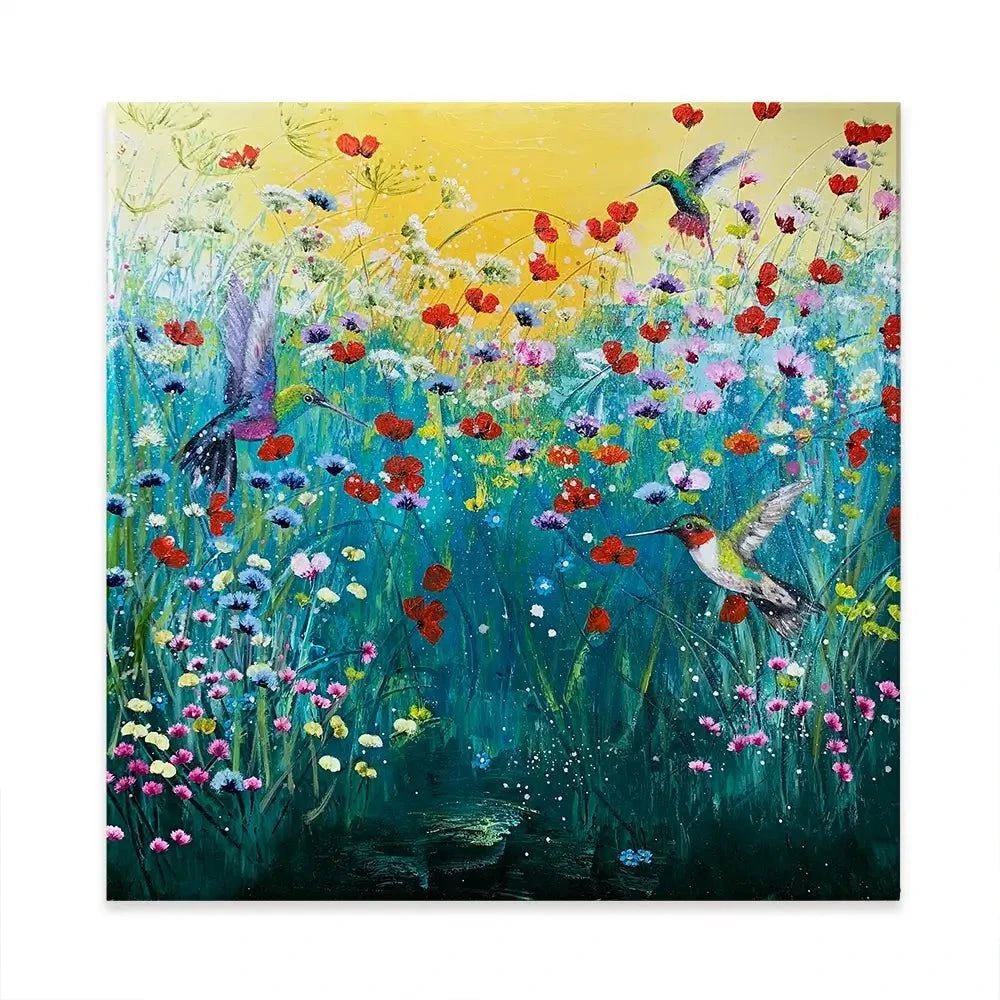 Pretty Birds And Pretty Flowers Square Canvas Print Pretty Birds And Pretty Flowers Square Canvas Print wall art product Laure Bury