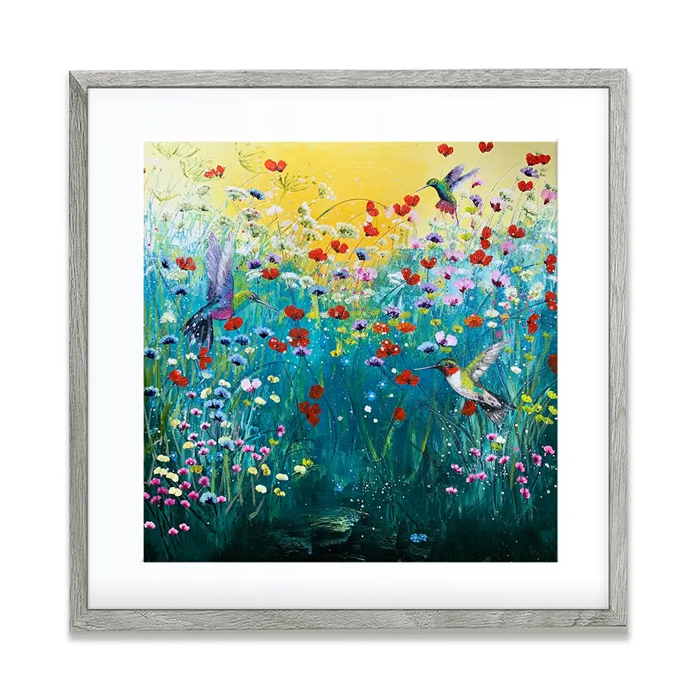 Pretty Birds And Pretty Flowers Square Framed Art Print Pretty Birds And Pretty Flowers Square Framed Art Print wall art product Laure Bury