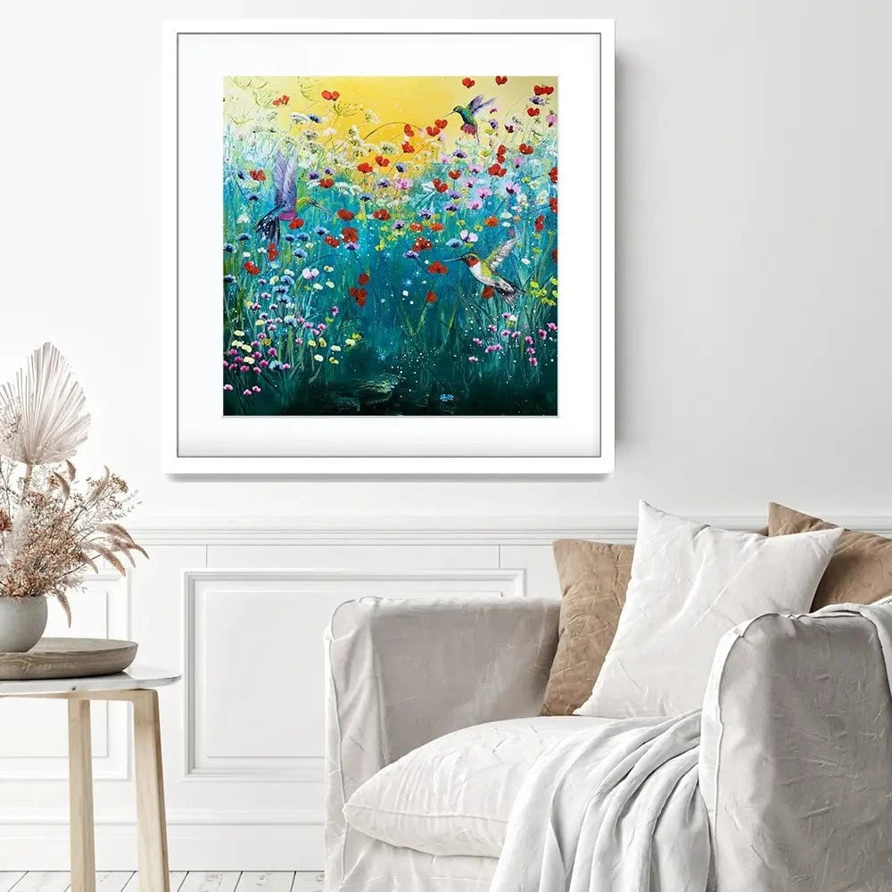 Pretty Birds And Pretty Flowers Square Framed Art Print Pretty Birds And Pretty Flowers Square Framed Art Print wall art product Laure Bury