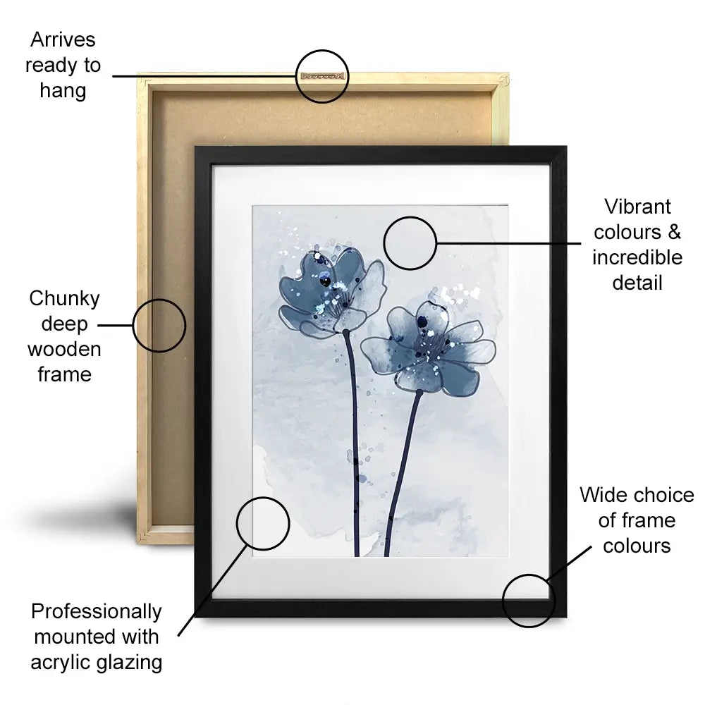 Pretty Blue Flowers Framed Art Print Trio Pretty Blue Flowers Framed Art Print Trio wall art product TWINS DESIGN STUDIO / Shutterstock