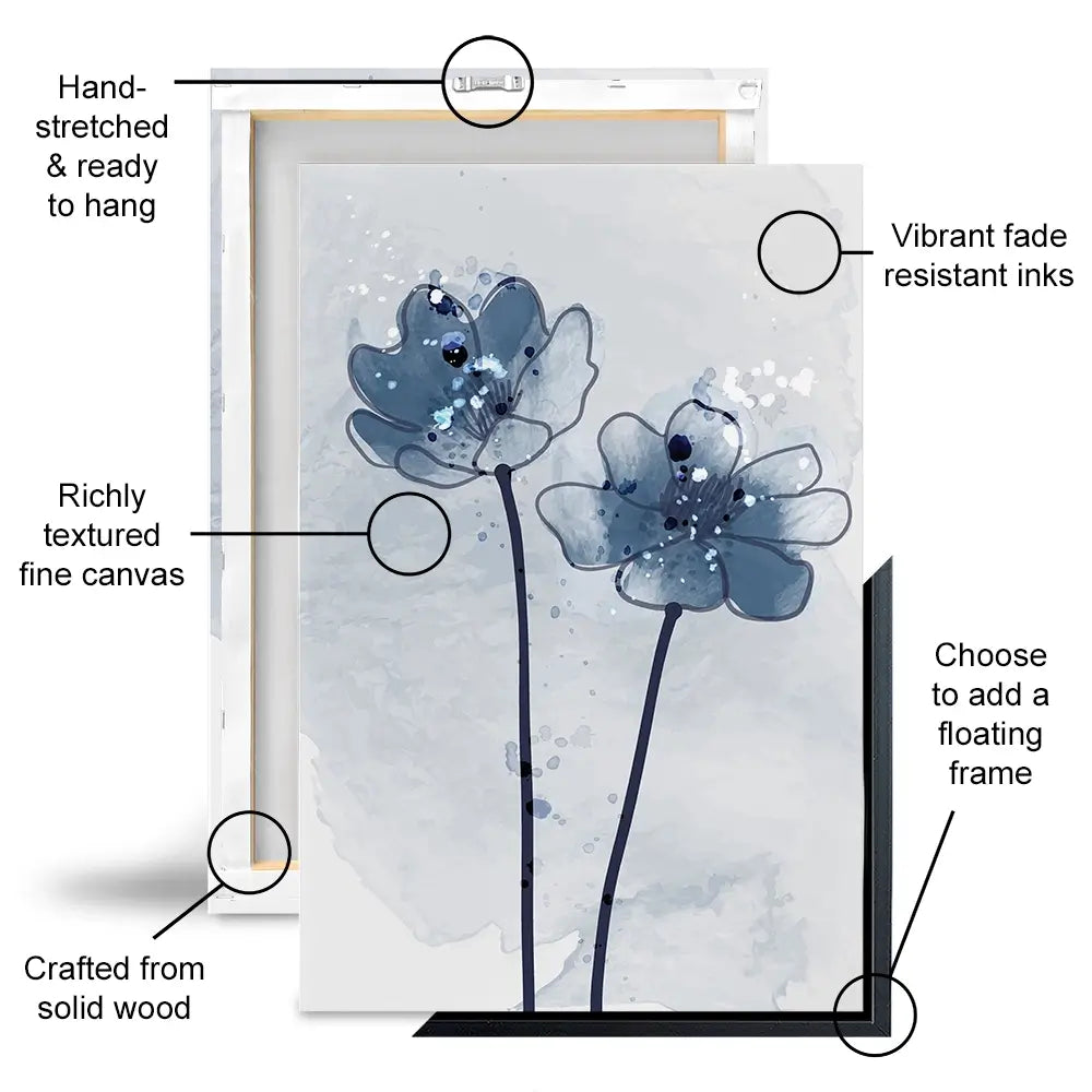 Pretty Blue Flowers Trio Canvas Print Pretty Blue Flowers Trio Canvas Print wall art product TWINS DESIGN STUDIO / Shutterstock