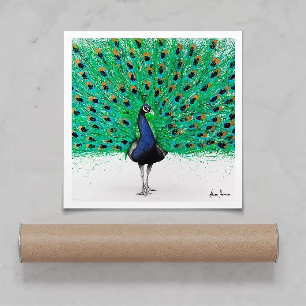 Proud Peacock Square Art Print Proud Peacock Square Art Print wall art product Ashvin Harrison
