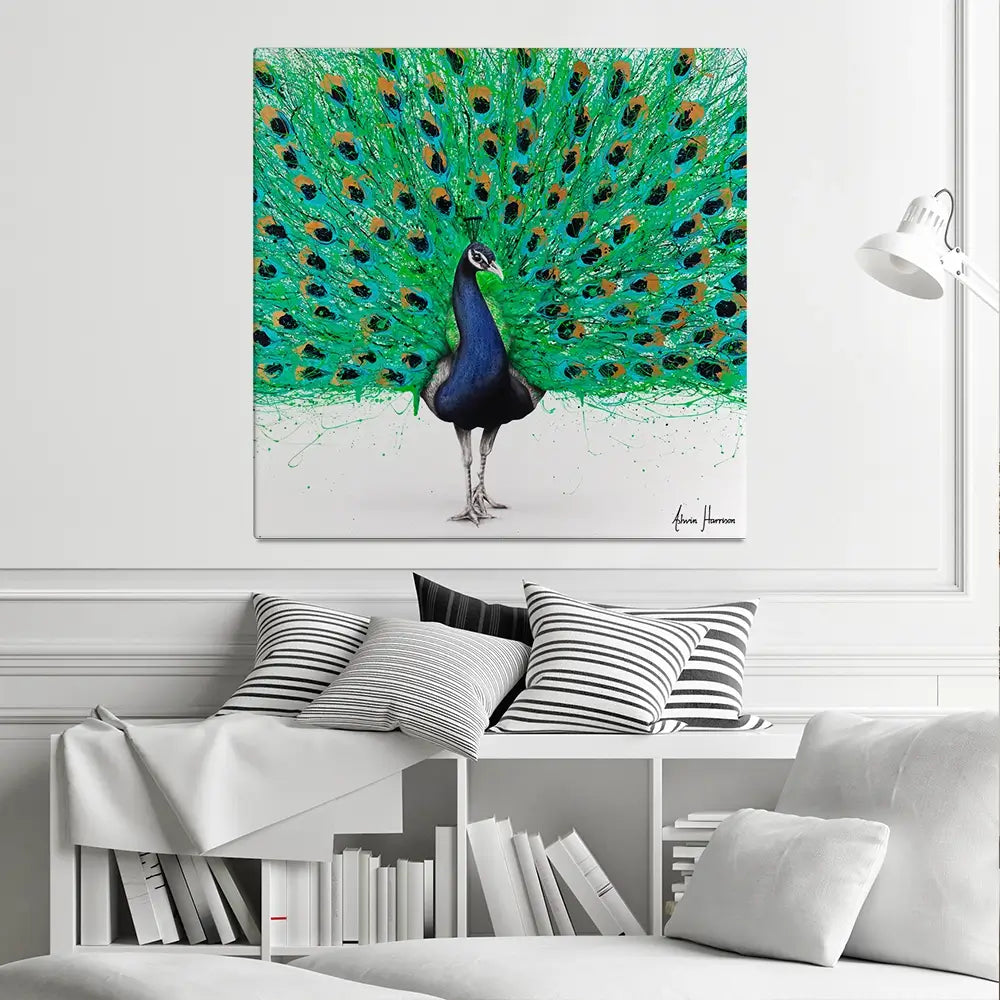 Proud Peacock Square Canvas Print Proud Peacock Square Canvas Print wall art product Ashvin Harrison