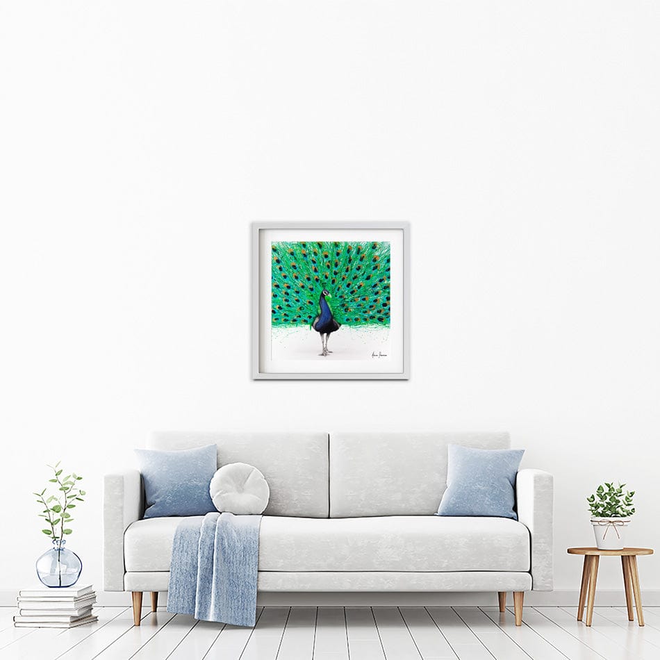 Proud Peacock Square Framed Art Print wall art product Ashvin Harrison