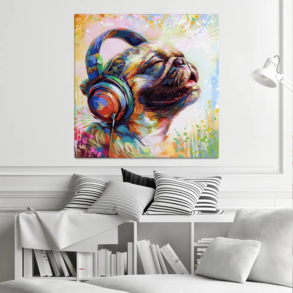 Pug's Beat Bliss Canvas Print Pug's Beat Bliss Canvas Print wall art product Leon Devenice