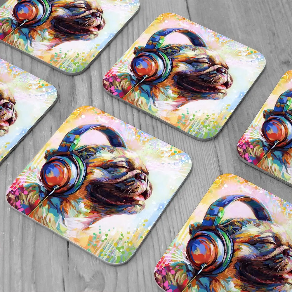 Pug's Beat Bliss Coaster Set Rainbow Soul Tree Coaster Set | Rainbow Soul Tree Art Coasters wall art product Leon Devenice