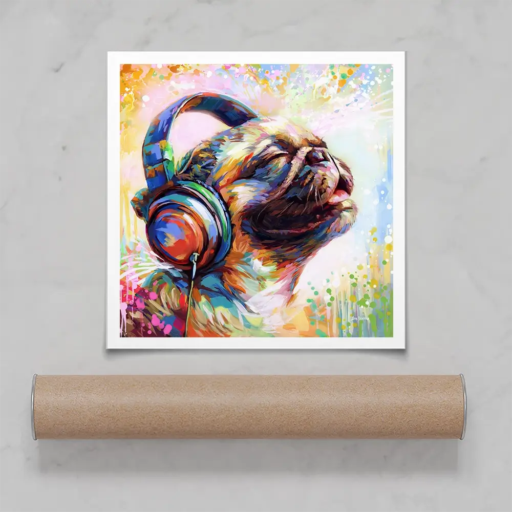 Pug's Beat Bliss Square Art Print Pug's Beat Bliss Square Art Print wall art product Leon Devenice