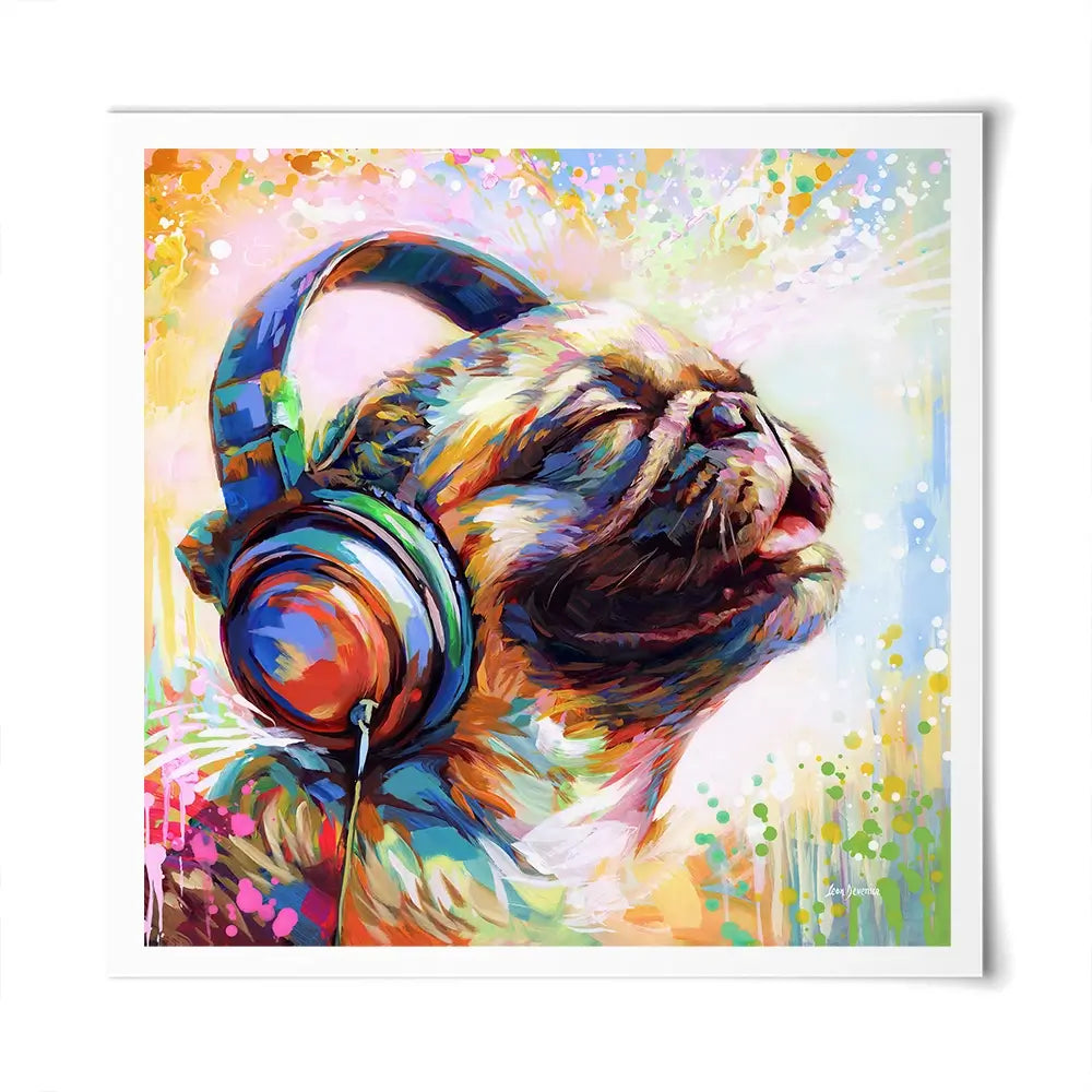 Pug's Beat Bliss Square Art Print Pug's Beat Bliss Square Art Print wall art product Leon Devenice