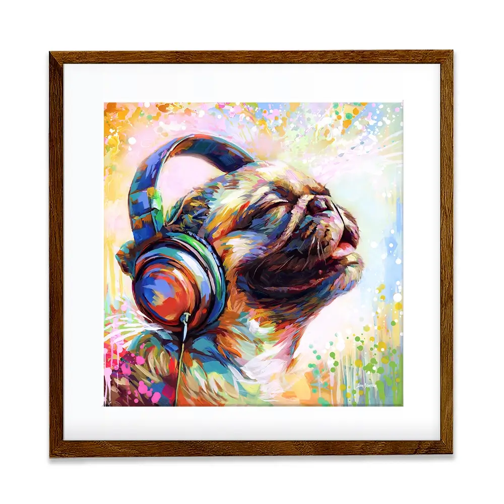 Pug's Beat Bliss Square Framed Art Print Pug's Beat Bliss Square Framed Art Print wall art product Leon Devenice