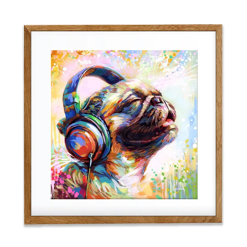 Pug's Beat Bliss Square Framed Art Print Pug's Beat Bliss Square Framed Art Print wall art product Leon Devenice