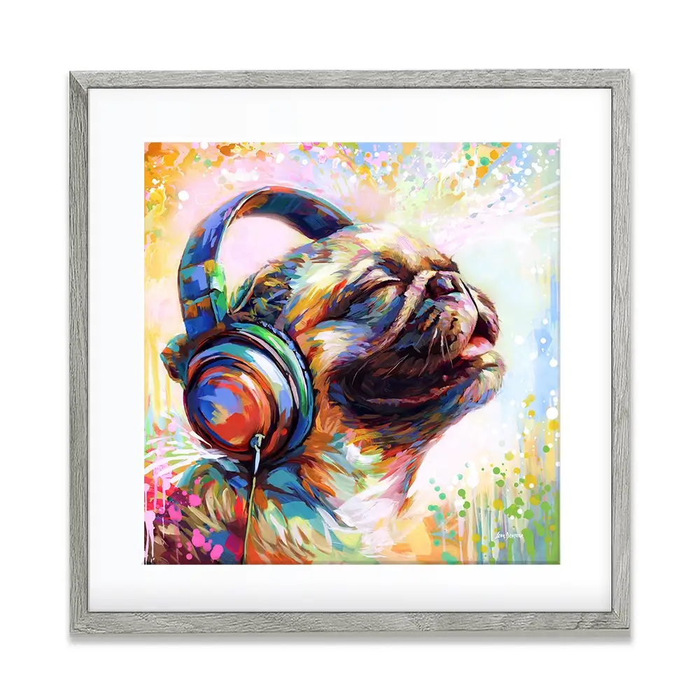 Pug's Beat Bliss Square Framed Art Print Pug's Beat Bliss Square Framed Art Print wall art product Leon Devenice
