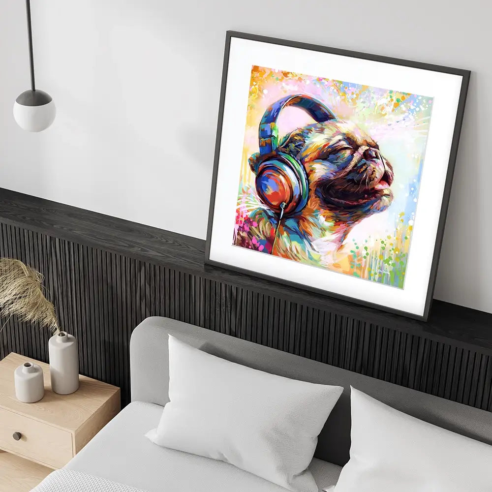 Pug's Beat Bliss Square Framed Art Print Pug's Beat Bliss Square Framed Art Print wall art product Leon Devenice