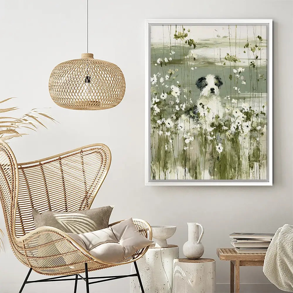 Puppy In The Meadow Canvas Print Puppy In The Meadow Canvas Print wall art product Chromatic Storm Studio