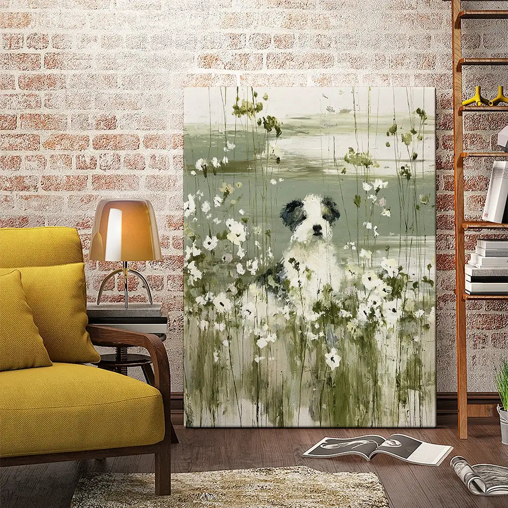 Puppy In The Meadow Canvas Print Puppy In The Meadow Canvas Print wall art product Chromatic Storm Studio