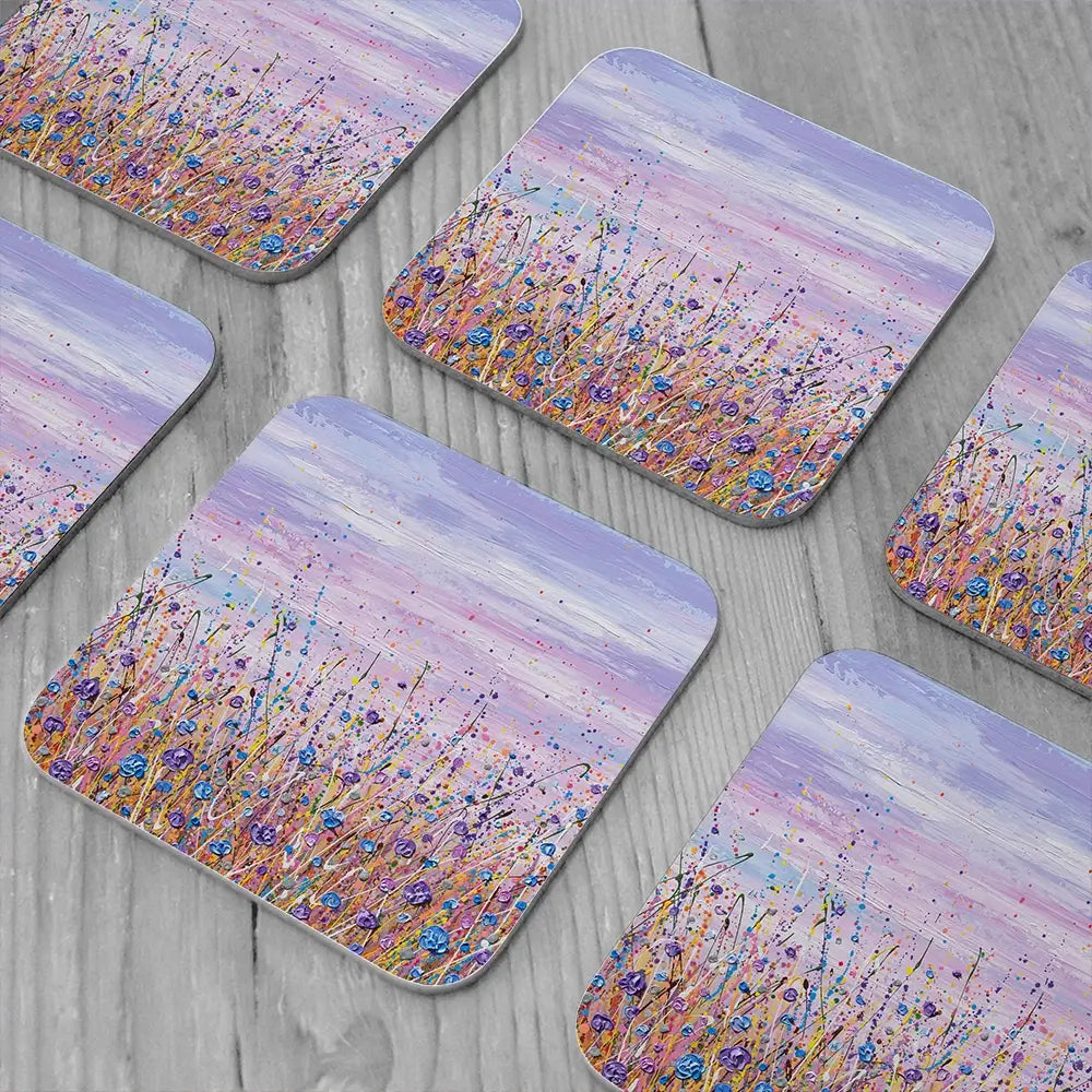 Purple Flower Field Coaster Set Purple Flower Field Coaster Set wall art product Olga Tkachyk