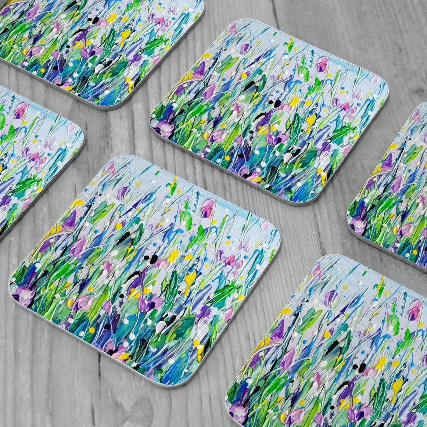 Purple Meadow Coaster Set Rainbow Soul Tree Coaster Set | Rainbow Soul Tree Art Coasters wall art product Olga Tkachyk
