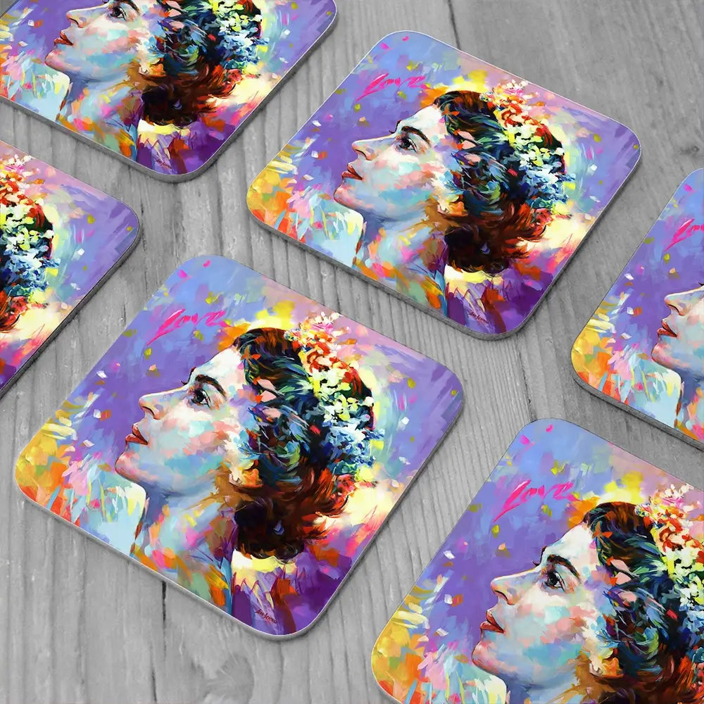 Queen Elizabeth Coaster Set Rainbow Soul Tree Coaster Set | Rainbow Soul Tree Art Coasters wall art product Leon Devenice