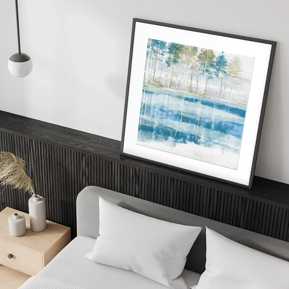 Quiet Lake Tree Reflection Square Framed Art Print Quiet Lake Tree Reflection Square Framed Art Print wall art product Chromatic Storm Studio