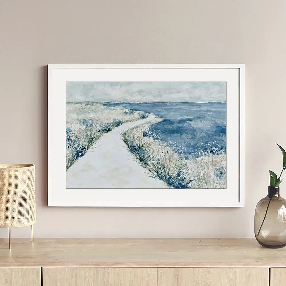 Quiet Shoreline Walk Framed Art Print Quiet Shoreline Walk Framed Art Print wall art product Chromatic Storm Studio