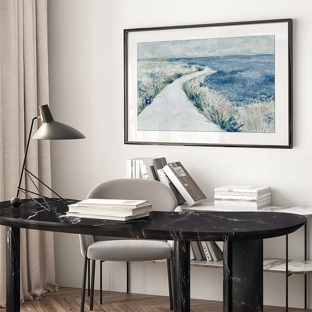Quiet Shoreline Walk Framed Art Print Quiet Shoreline Walk Framed Art Print wall art product Chromatic Storm Studio