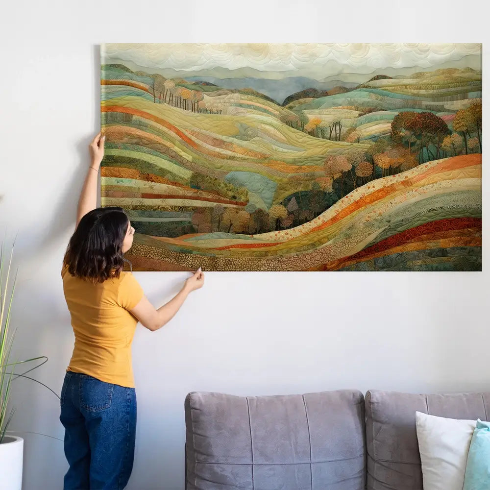 Quilted Autumn Landscape Oversized Canvas Print Quilted Autumn Landscape Oversized Canvas Print wall art product Art Print Shop