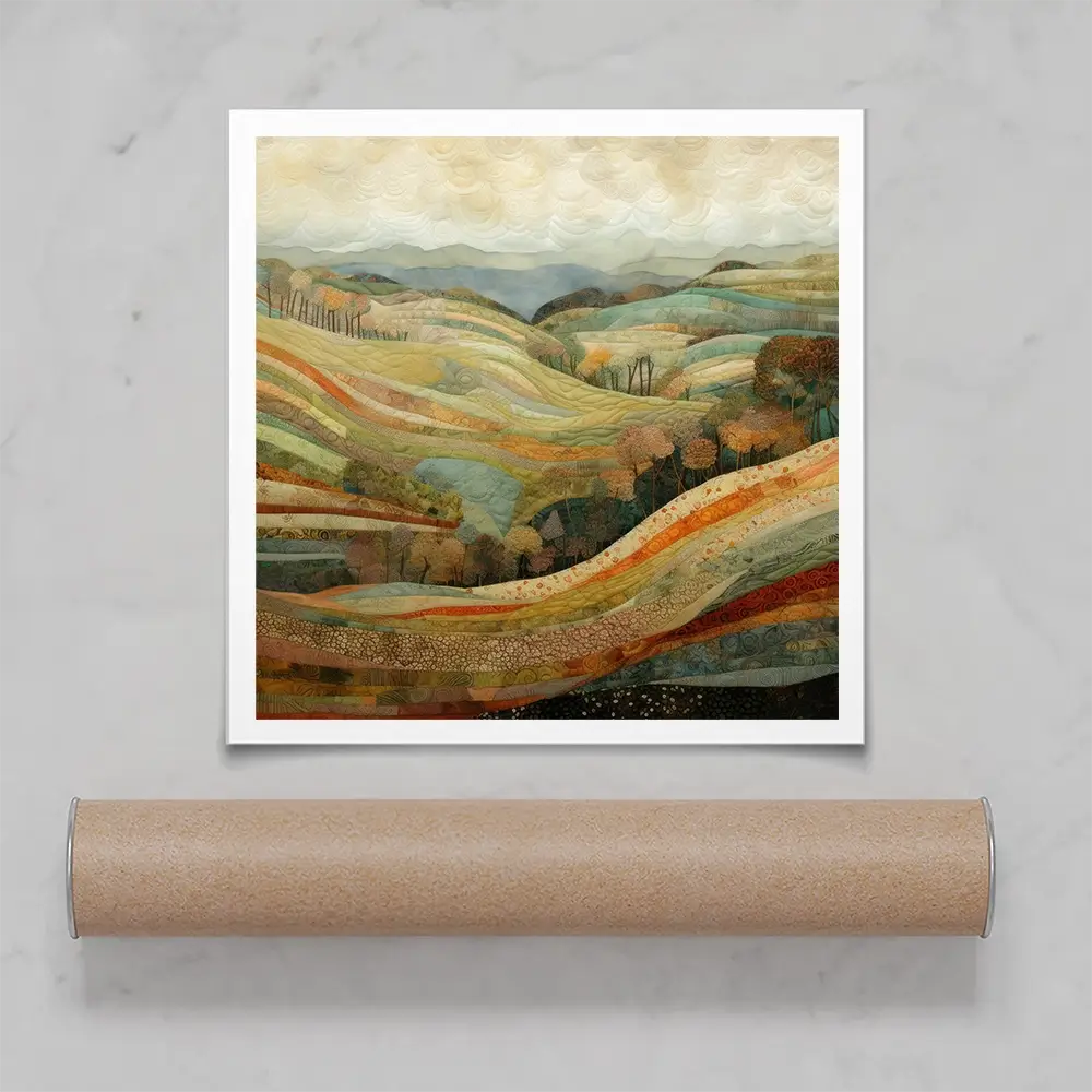 Quilted Autumn Landscape Square Art Print Quilted Autumn Landscape Square Art Print wall art product Art Print Shop