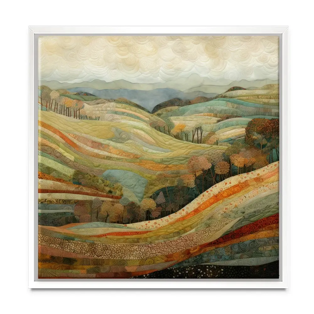 Quilted Autumn Landscape Square Canvas Print Quilted Autumn Landscape Square Canvas Print wall art product Art Print Shop