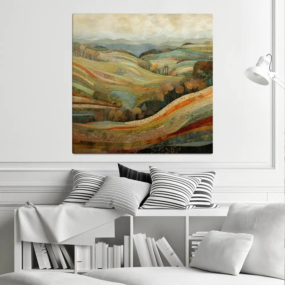 Quilted Autumn Landscape Square Canvas Print Quilted Autumn Landscape Square Canvas Print wall art product Art Print Shop