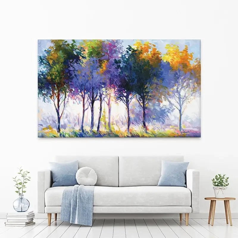 Radiant Trees In The Glowing Morning Canvas Print Radiant Trees In The Glowing Morning Canvas Print wall art product Leon Devenice