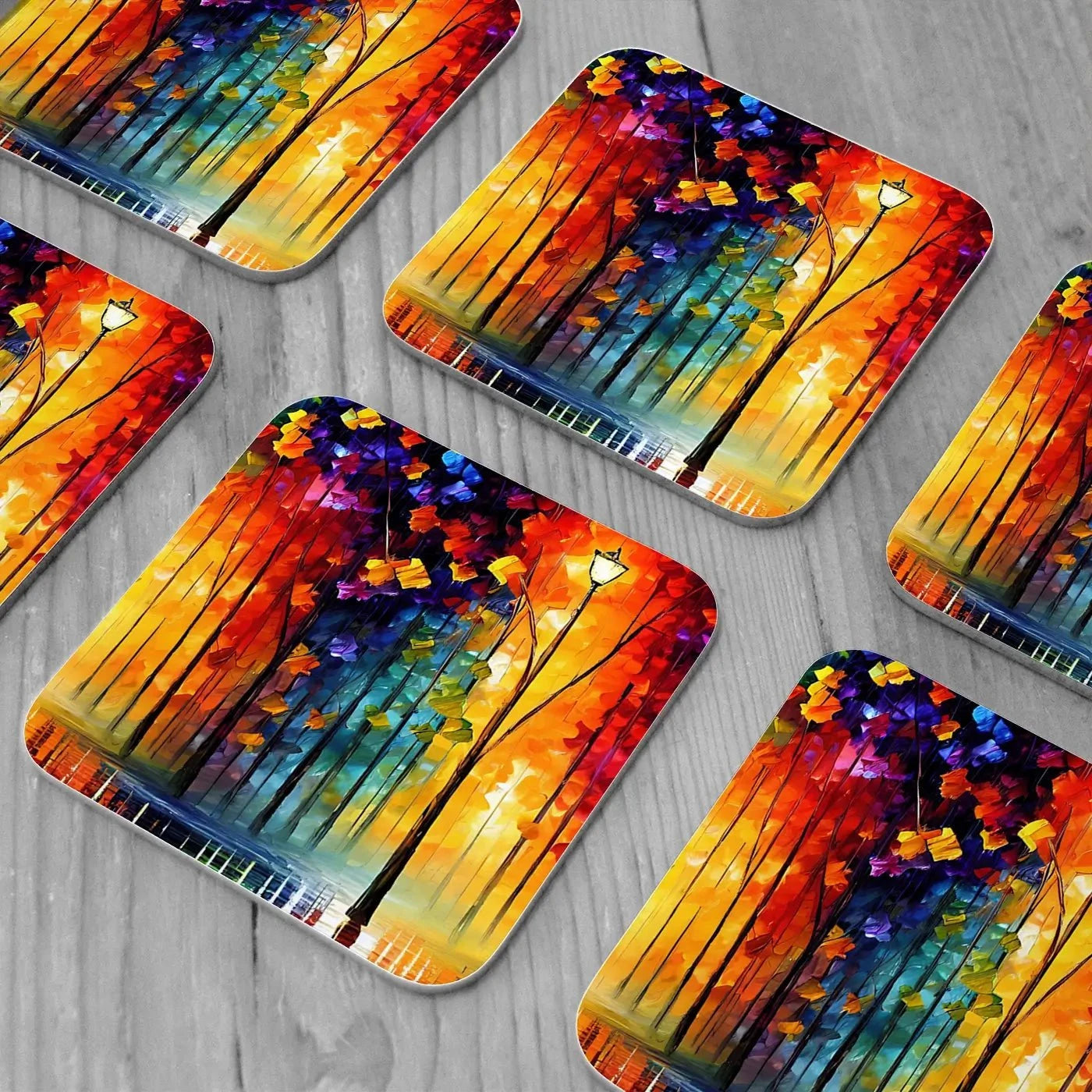Rainbow Glow Nights Coaster Set Rainbow Soul Tree Coaster Set | Rainbow Soul Tree Art Coasters wall art product Kolokolchi / Shutterstock