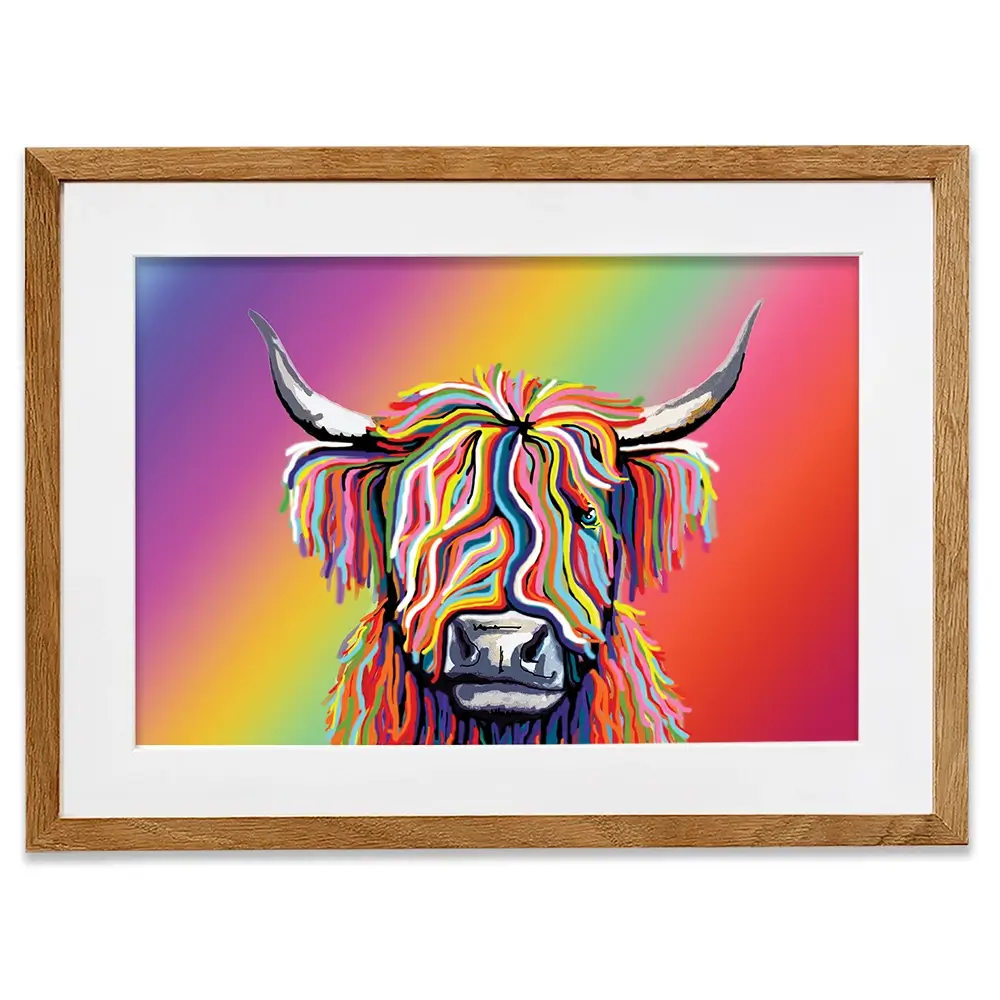 Rainbow Highland Cow Framed Art Print Rainbow Highland Cow Framed Art Print wall art product Independent