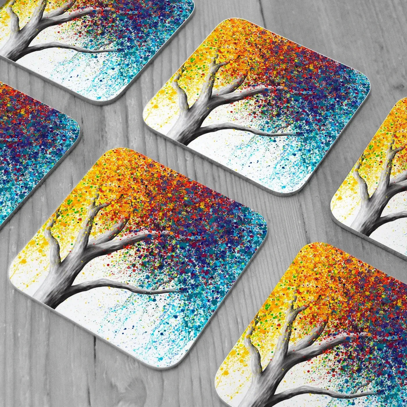 Rainbow Rollicking Tree Coaster Set Rainbow Soul Tree Coaster Set | Rainbow Soul Tree Art Coasters wall art product Ashvin Harrison